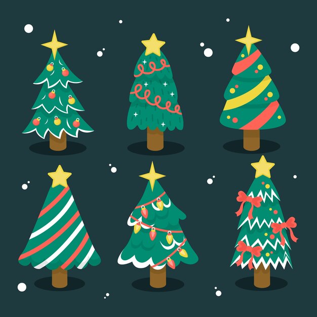 Flat design christmas tree collection