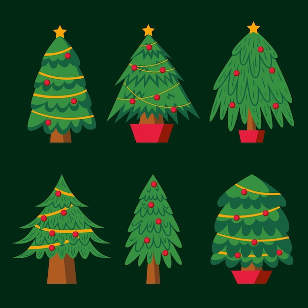 Flat design christmas tree collection