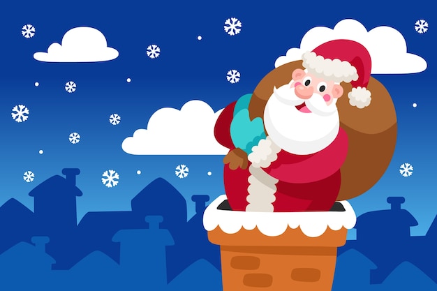 Flat design christmas wallpaper with santa