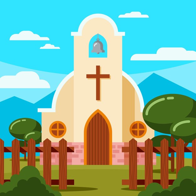 Flat design church building illustration