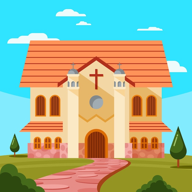 Flat design church building illustration