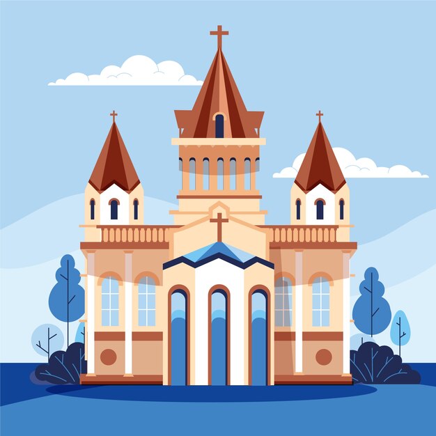 Flat design church building illustration