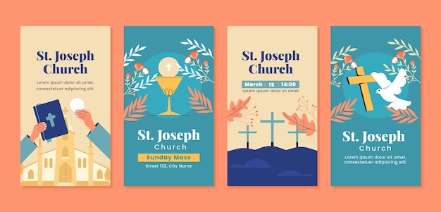 Free Vector flat design church instagram stories