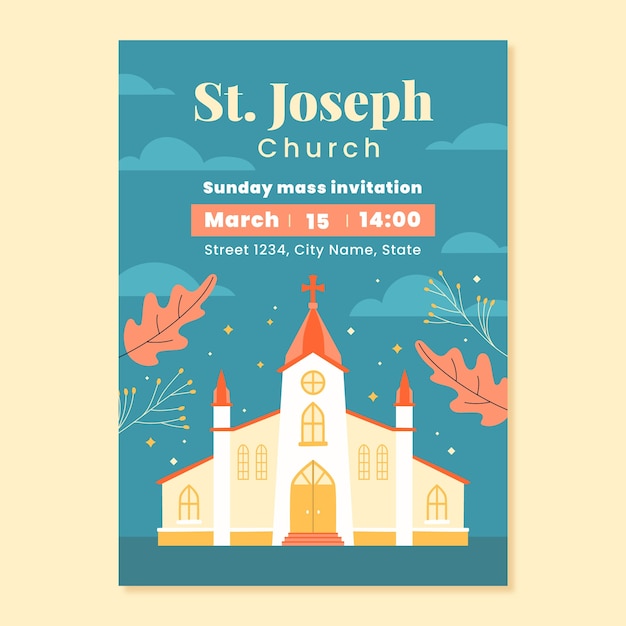 Flat design church invitation template