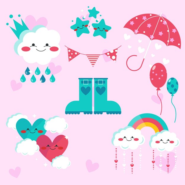 Flat design chuva de amor elements collection