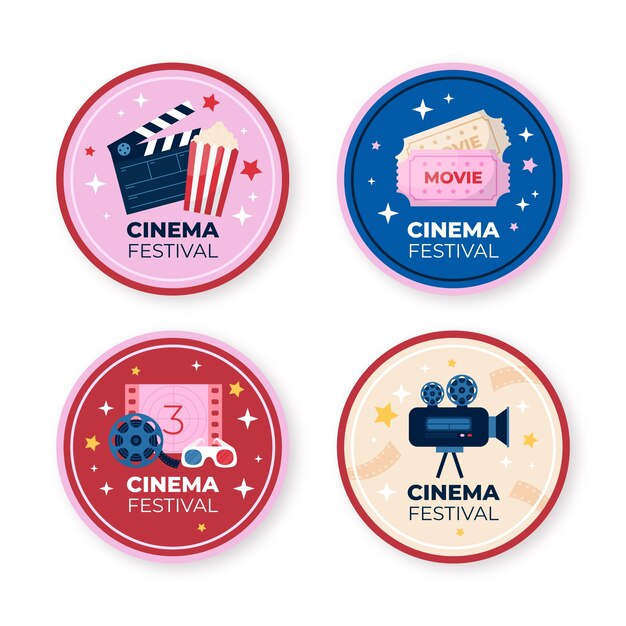 Flat design cinema festival labels