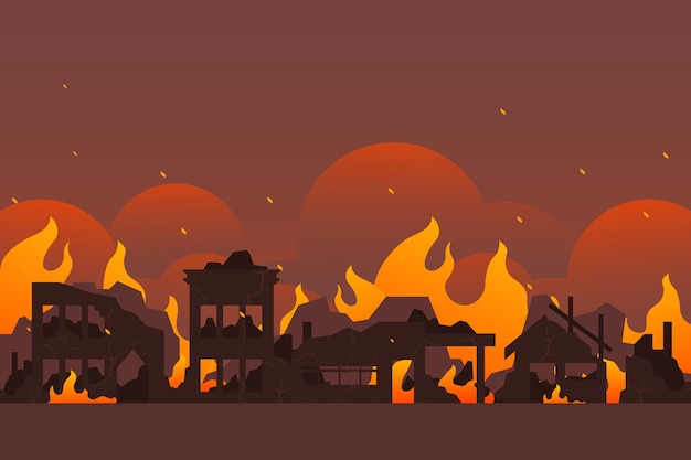 Free Vector flat design city on fire background