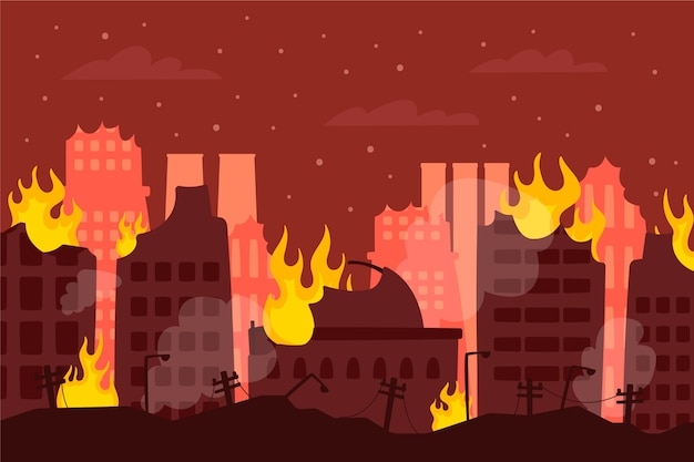 Free Vector flat design city on fire background