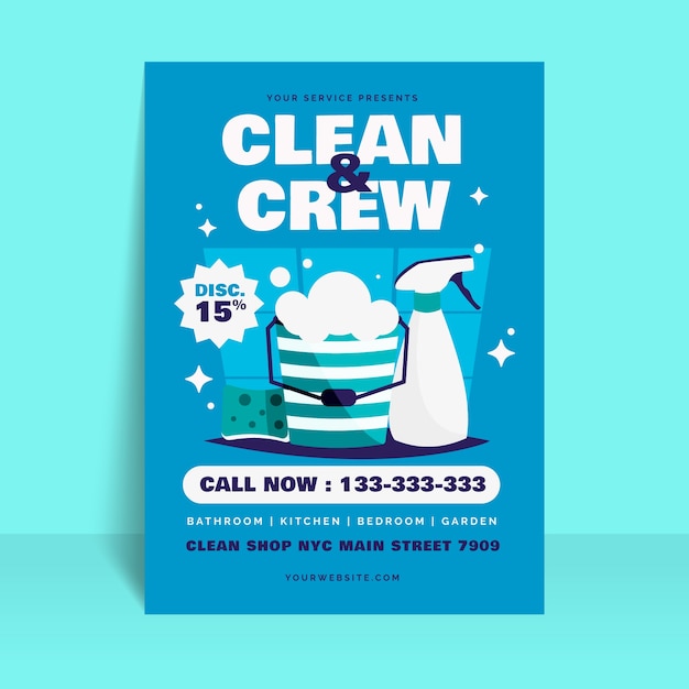 Flat design cleaning service flyer template