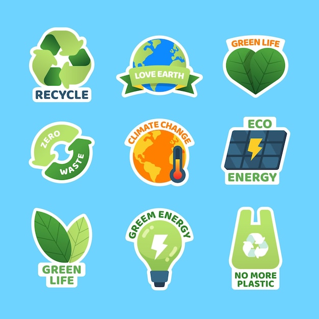 Flat design climate change badges collection