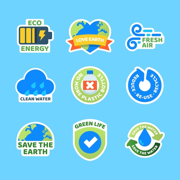 Flat design climate change badges collection