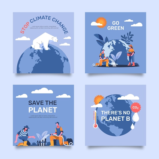 Free Vector flat design climate change instagram posts