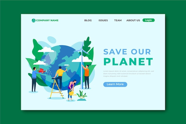 Flat design climate change landing page