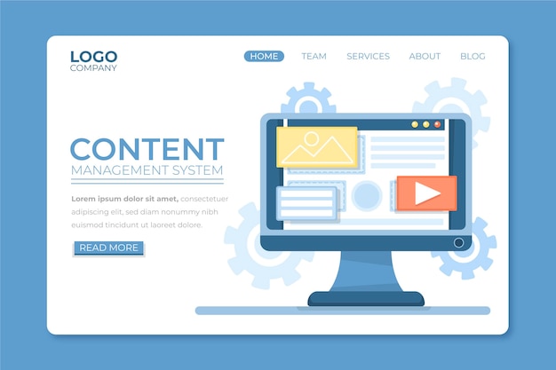 Flat design cms concept landing page illustrated