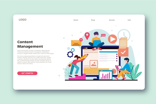 Flat design cms landing page template