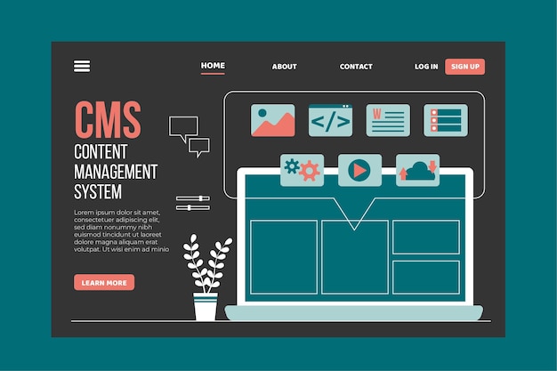 Flat design cms landing page template