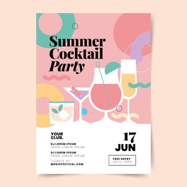 Flat design cocktail flyer template