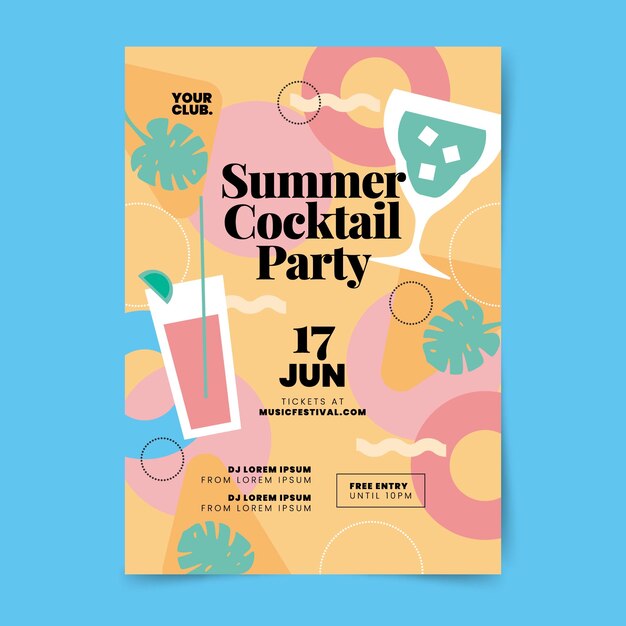 Flat design cocktail flyer template