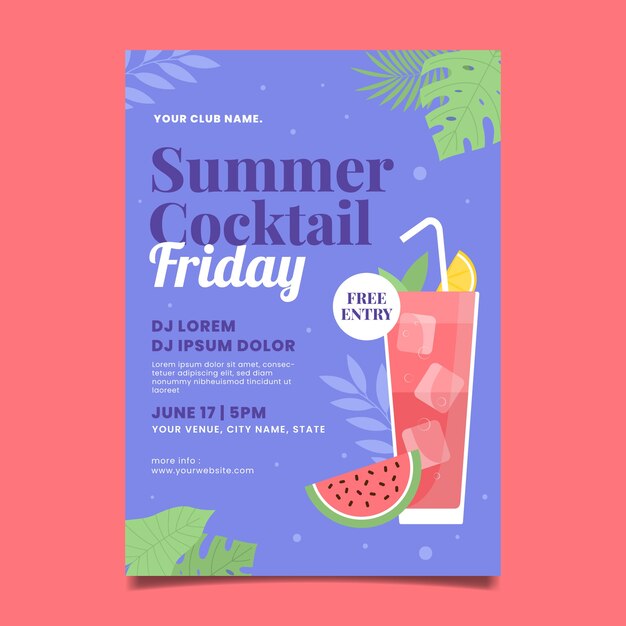 Flat design cocktail flyer template