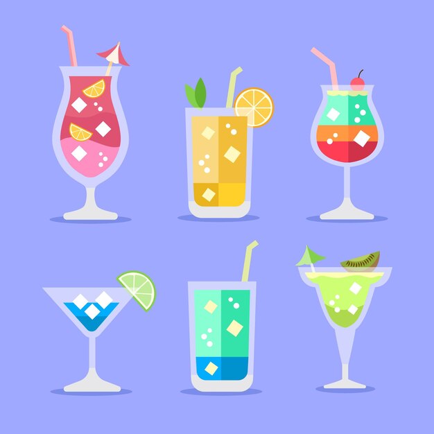 Flat design cocktail illustration collection