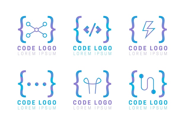 Flat design code logo set