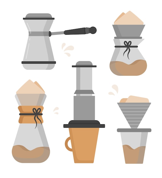 Flat design coffee brewing methods