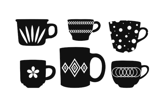 Free Vector flat design coffee cup silhouette set