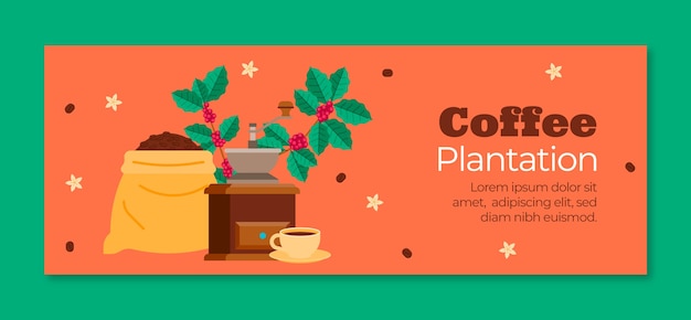 Free Vector flat design coffee plantation facebook cover template