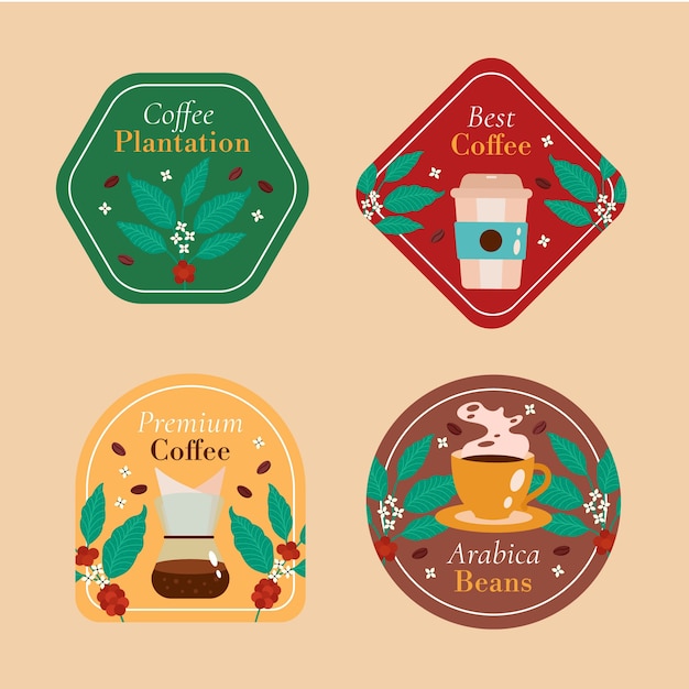 Flat design coffee plantation label collection