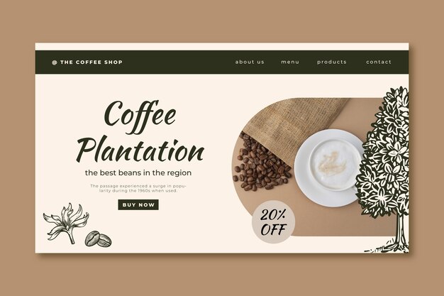 Flat design coffee plantation landing page