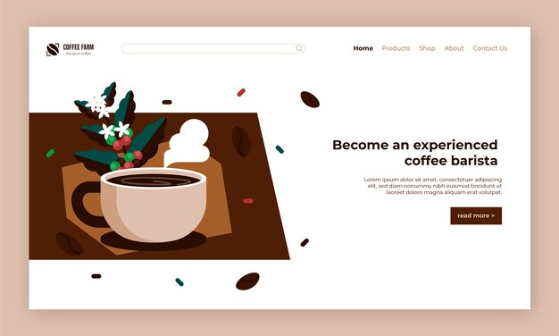 Flat design coffee plantation landing page