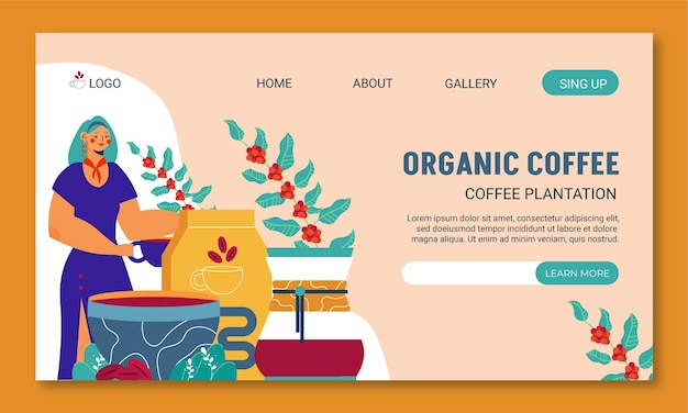 Flat design coffee plantation landing page