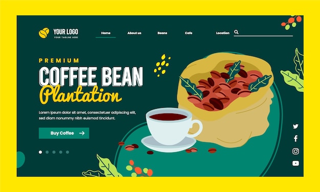 Flat design coffee plantation landing page