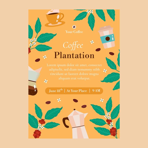 Flat design coffee plantation poster