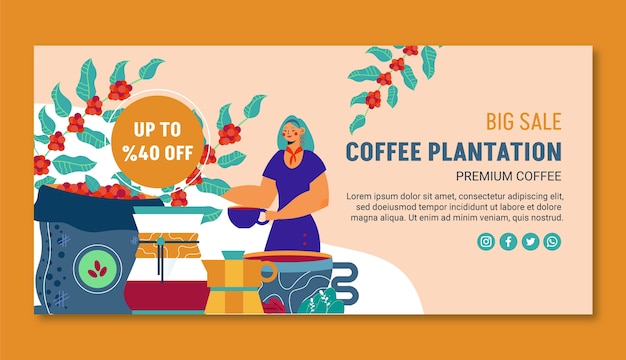 Free Vector flat design coffee plantation sale banner