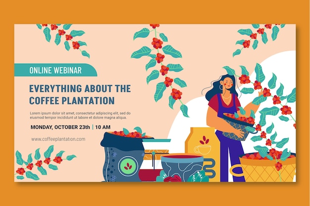 Free Vector flat design coffee plantation webinar template