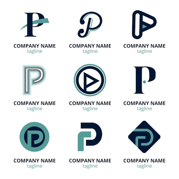 Flat design colored p logos set