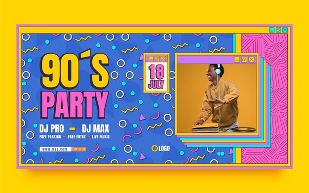 Flat design colorful 90s party facebook post