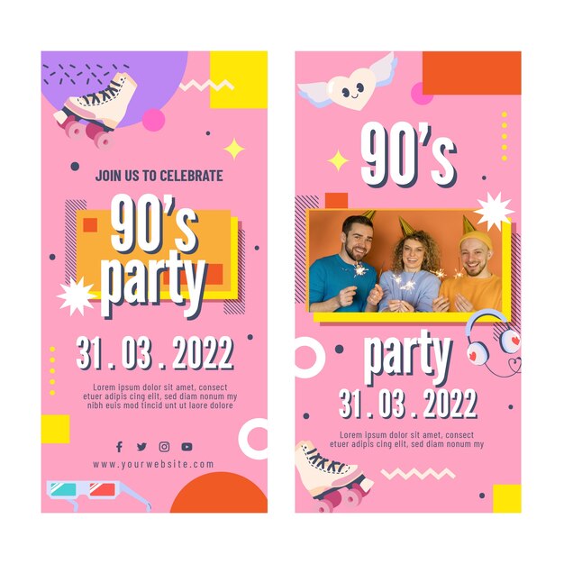 Flat design colorful 90s party template