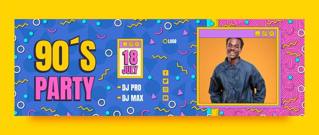 Flat design colorful 90s party twitter header