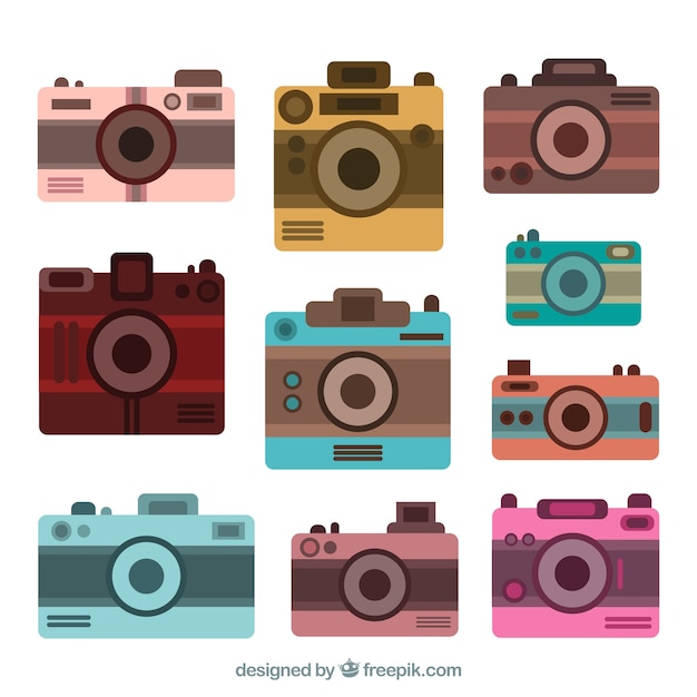 Flat design colorful camera collectio