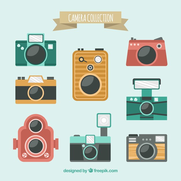 Flat design colorful camera collection