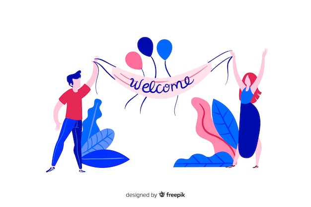 Free vector flat design colorful characters welcoming