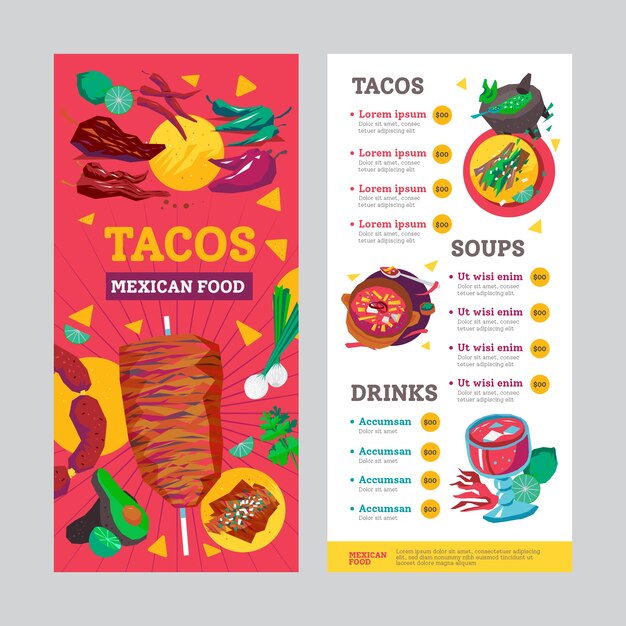 Flat design colorful food menu design