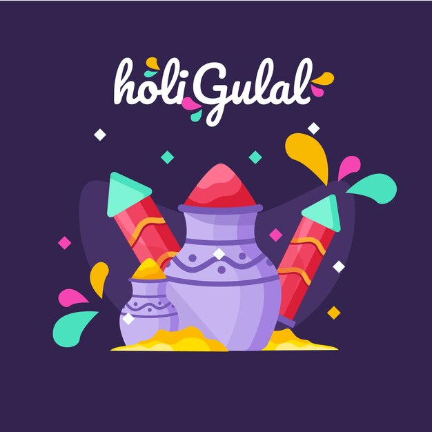 Flat design colorful holi gulal