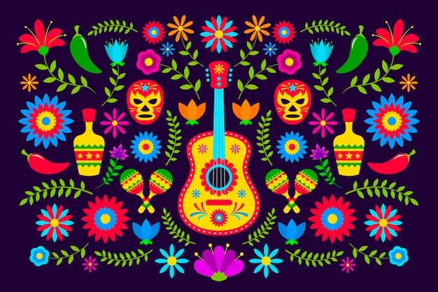 Free Vector flat design colorful mexican background theme