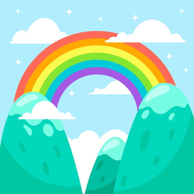 Flat design colorful rainbow in the sky