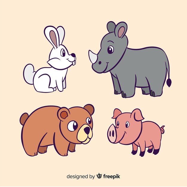 Flat design colourful animals illustrated pack