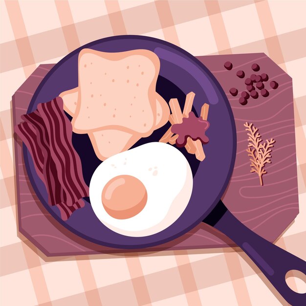 Flat design comfort food illustration with eggs and bacon