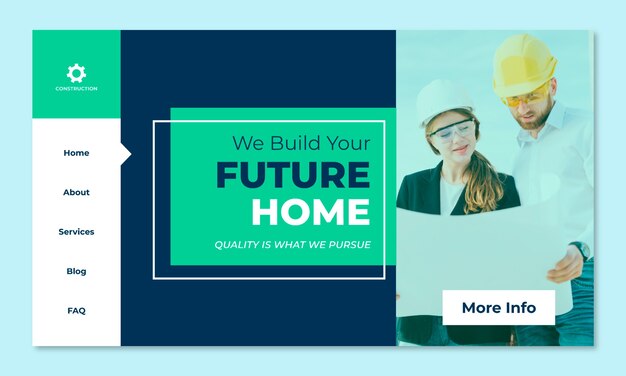 Flat design construction project landing page